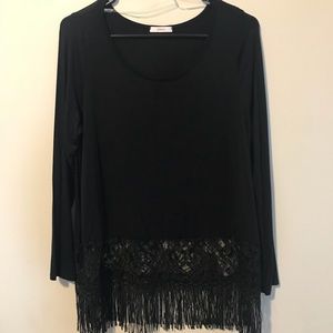 NWOT Jodifl Tunic Long Sleeved W/ Lace and Fringe